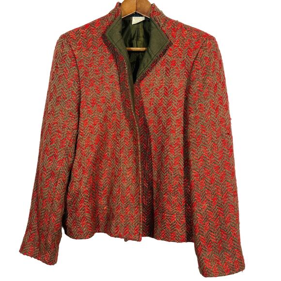 Vintage Herve Benard Tweed Herringbone JAcket Open Front Lined Mock - 10 - Picture 1 of 4